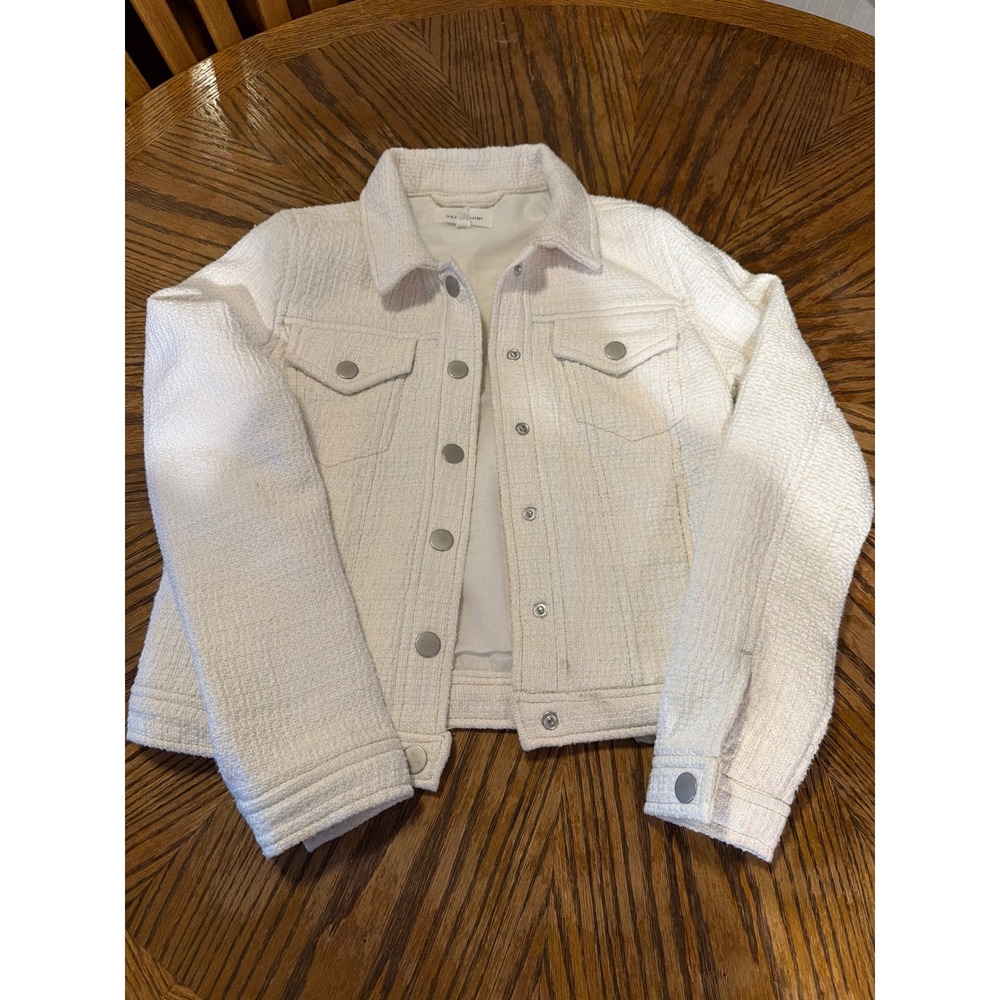 Dear John Women Ivory White Tweed Trucker Jacket XS DJM62E209WTX Textured Woven